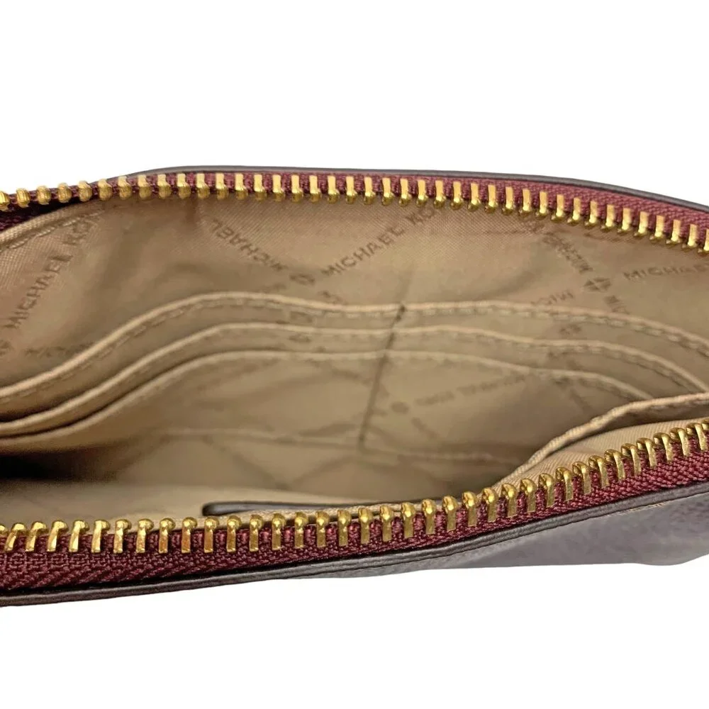 MICHAEL KORS‎ Adele Merlot Pebbled Leather Zippered Clutch Wristlet